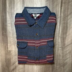 VISSLA Striped Wool Blend Long Sleeve Button Down Overshirt - Large